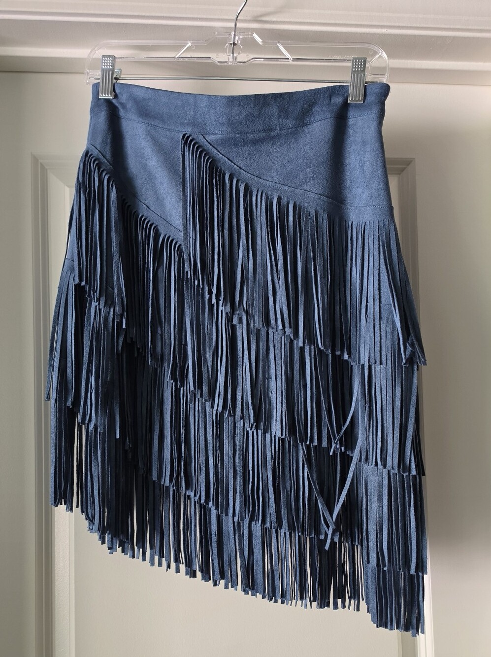 LIKE NEW- Blue B Collection Blue Teal Fringed Faux Suede Midi Skirt Size M